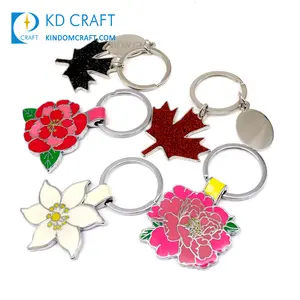 Gantungan Kunci Bunga Kecil Lotus Aster Mawar Daun Maple Mewah Resin Glitter Enamel Logam Warna-warni Logam Berkualitas Tinggi