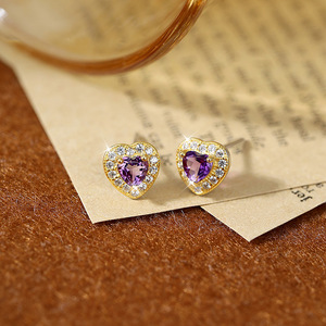 9 Minimalist 4mm <b>Heart</b> Cut Amethyst Halo Stud <b>Earrings</b> 925 Sterling <b>Silver</b> Gold Plated Natural Stone Jewelry Gifts For Her - Product Image 5