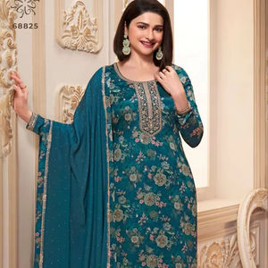 Traje Chinon Salwar Kameez a precio mayorista vestido con traje Dupatta ropa de fiesta de boda India producto a granel - Product Image 1