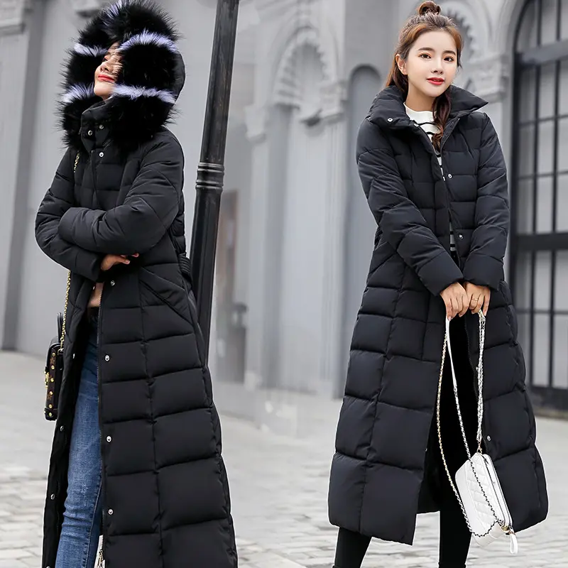 2021 new winter jacket women's warm fashion bow belt fox fur collar coat long dress women's thick long trench coat women