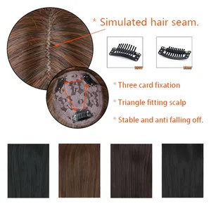 Extensiones de Cabello Sintético con Clip, 3 Clips, Lisas, Color Negro Marrón, para Mujer, con Flequillo, Postizo - Product Image 4