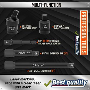 Bnya 3/8 "ổ đĩa tác động ổ cắm thiết lập 50 mảnh tiêu chuẩn inch và số liệu kích thước, CR-V Ratchet cờ lê, hộ gia đình dụng cụ cầm tay - Product Image 4