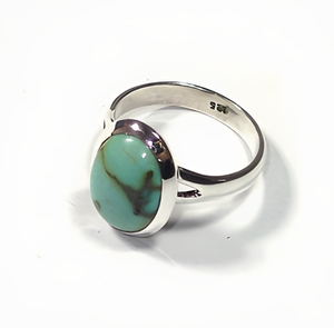Tibetan Turquoise 925 Sterling Silver Handmade Oval Ring Natural Green Gemstone Vintage Boho Jewelry - Product Image 1