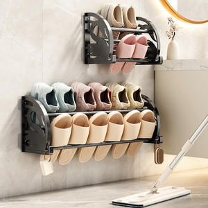 Estante para zapatillas sin necesidad de taladrar, estante de almacenamiento plegable montado en la pared para baño, organizador de zapatos sobre la puerta, diseño rectangular - Product Image 1