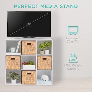 Organizador de almacenamiento de madera de 9 cubos con apertura de estante, <span class=keywords><strong>3</strong></span> paneles traseros extraíbles, librería de MDF personalizable, muebles de sala de estar - Product Image 5