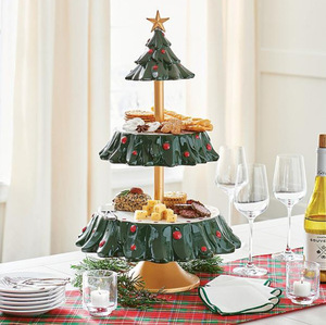 Support à collations en forme de sapin de Noël à 2 niveaux, en résine durable, support à desserts Père Noël 30x30x30cm pour la décoration de table festive des fêtes - Product Image 1