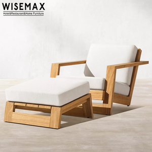 WISEMAX FURNITURE High Quality Outdoor Furniture Teak Wood Sofa <strong>Chair</strong> Garden Set Accent Leisure <strong>Chair</strong> <strong>with</strong> <strong>Footstool</strong> for Patio - Product Image 1