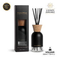 Diffuseur de parfum d'ambiance de luxe 200 ml à marque privée, avec couvercle en bois naturel et verre mat, 6 parfums disponibles – Prix usine