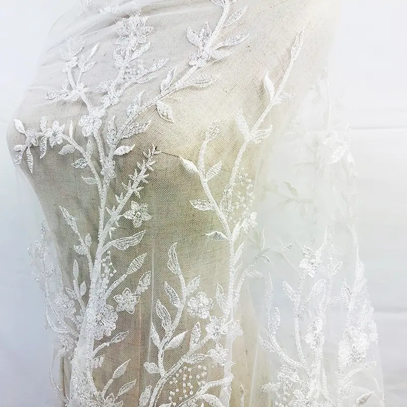 Desain Pernikahan Pengantin Kain Bordir Manik-manik Tulle Payet Putih Dubai