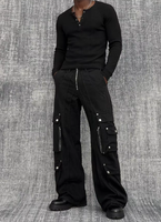 DENIMGUYS Jeans cargo brodés pour hommes, faible MOQ, jeans en denim noir de haute qualité avec plusieurs poches