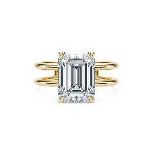 Anillo de compromiso de doble banda con diamante cultivado en laboratorio de corte esmeralda de 4.50 quilates en oro amarillo de 14 quilates para mujer - Product Image 1