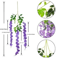 Fleur artificielle de glycine, longue guirlande, plante simulée en tissu de soie, pour décoration murale et plafond, fleurs de glycine artificielles pour mariage