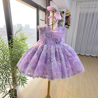 Robe en tulle à volants lavande pour filles, avec applique papillon 3D et bandeau à nœud, adorable robe de fête pour bébé