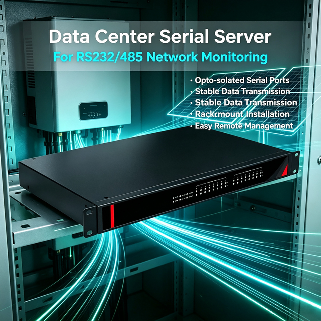 1U 19-Inch Rack Mount Serial Device Server, 8-Port RS232/485, 2.5KV Galvanic Isolation, TCP/UDP & Virtual COM, 12-48V