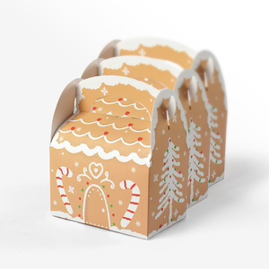 Cajas de Regalo Navideñas con Diseños Coloridos de Jengibre, Caja de Cartón para Dulces y Galletas con Asas, Artículos para Fiestas Navideñas - Product Image 3