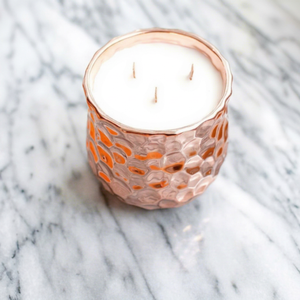 Deep Honeycomb Hammered Rose Copper 3-Wick Candle Container – Heat-Resistant <b>Large</b> Wax Pour <b>Jar</b> for Private Label Brands - Product Image 1