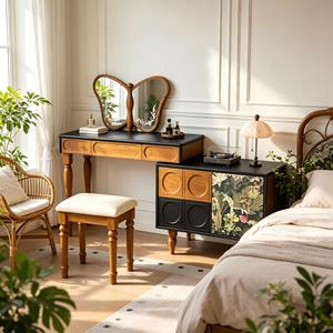Modern European Pine Wood <b>Lighted</b> Makeup Mirror <b>Vanity</b> with Storage Eco-Friendly Dresser for Apartment Bedroom Furniture - Product Image 2