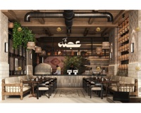 Conception d'intérieur de restaurant 3D du Moyen-Orient, concept de café-restaurant moderne, ensemble table et chaises sur mesure, canapé et chaise en bois massif