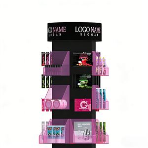 Solutions d'affichage pour produits de soin de la peau en métal, présentoir sur pied multi-faces avec crochets et paniers en acrylique transparent pour masques en feuille et produits - Product Image 5