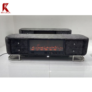 Cheminée électrique moderne avec support TV en marbre et pieds en acier inoxydable, foyer LED intégré - Product Image 6