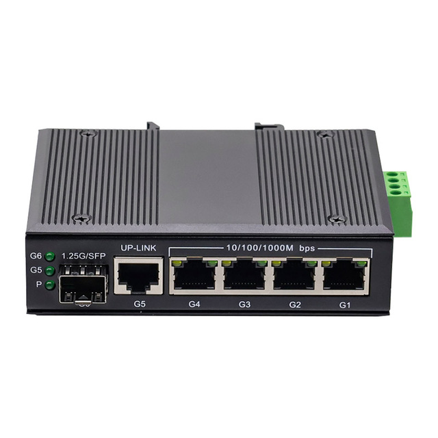 Industrial Gigabit 4 Port Ethernet Switch with 1xRJ45 Uplink + 1xSFP DIN Rail IEEE 802.3 AF/AT PoE Switch for Network Redundancy