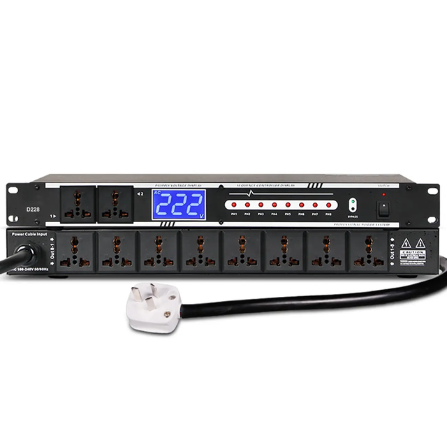 D228 Professional Power Sequence 10 Channel Audio Sequencer Metal Shell with Voltage Display for KTV Live Sound Stage Equipment