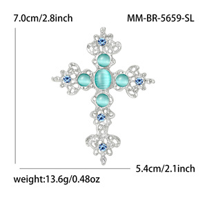 Broche croix en alliage sertie de strass, plaquée or antique, avec perles simulées, pour corsage - Product Image 5