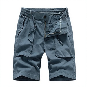 Shorts décontractés pour hommes en tissu Oxford uni, taille élastique, respirants, mi-longs, avec poches - Product Image 1