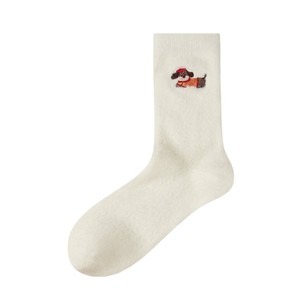 Women Plush Socks Mid Calf Fuzzy Embroidered Dachshund Warm Anti Bacterial Casual Wear - Product Image 5
