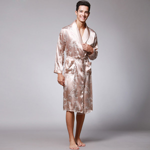 Robe en satin à manches longues pour hommes, avec imprimé Dragon, pour la maison, vêtements de nuit d'automne, tissu lisse, fibre de Polyester WP032 - Product Image 3