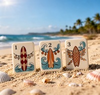 Nouvelles Tuiles de Mahjong Américaines à Motif Dessiné à la Main Style Côtier Estival Île de Surf, Art Créatif, Objets de Collection, Jeu de Table pour Loisirs et Fêtes