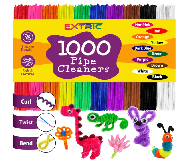 Pipe Cleaners Craft 1000 Pcs Chenille Stems 6mm Fuzzy Sticks 10 Colors for Educational DIY Kid Crafts & Decorations