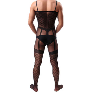 Men <b>Fishnet</b> Bodysuit Black Spandex Nylon Mid Rise Sexy Underwear Full Body Covering - Product Image 5