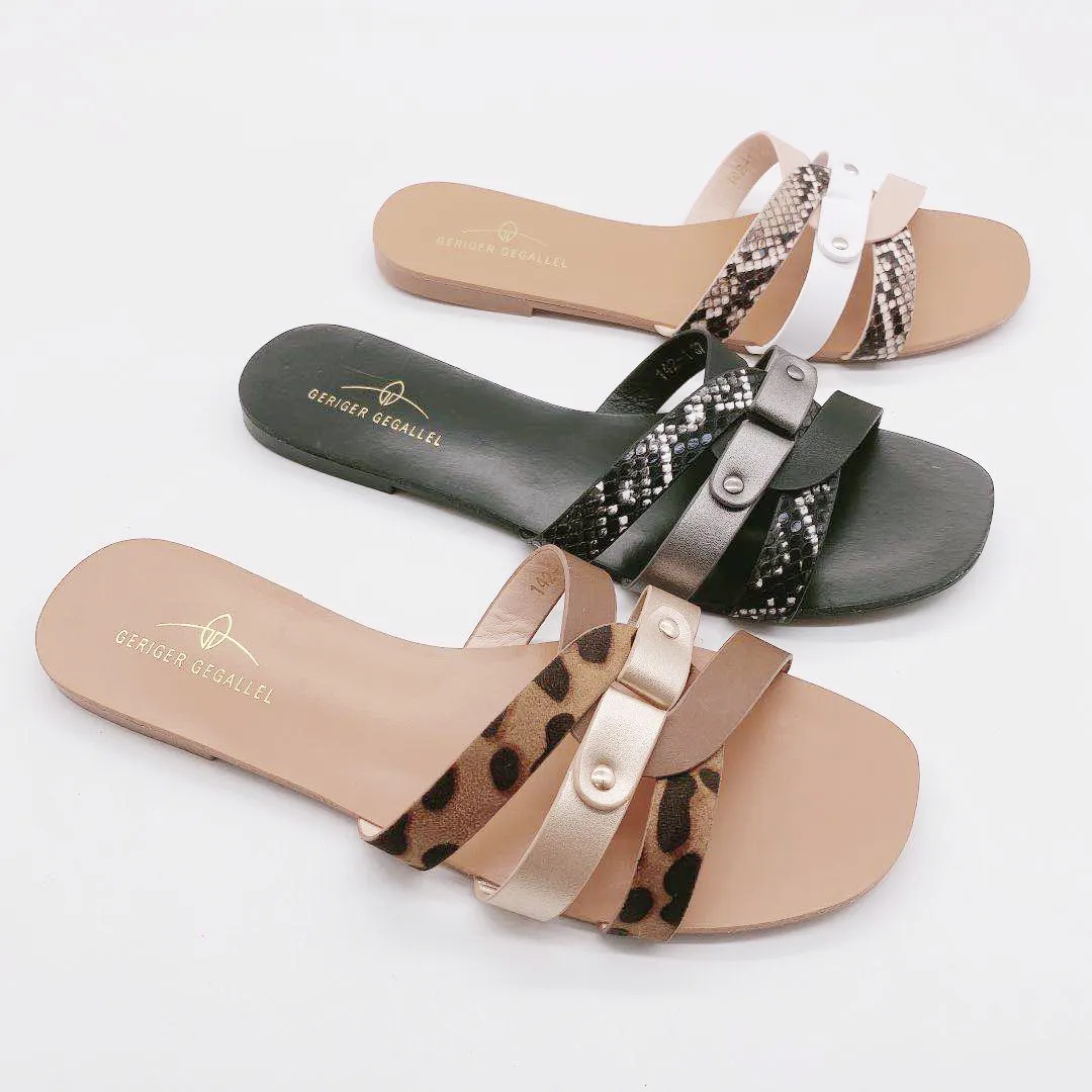 OEM Brown Black Retro Leather Slippers Summer Beach Sandals OEM ODM Cheap Women Flat Shoes