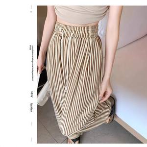 2025 donna primavera autunno <span class=keywords><strong>pantaloni</strong></span> larghi <span class=keywords><strong>a</strong></span> <span class=keywords><strong>righe</strong></span> bianche nere <span class=keywords><strong>a</strong></span> vita alta <span class=keywords><strong>pantaloni</strong></span> larghi <span class=keywords><strong>a</strong></span> gamba dritta Casual in cotone vita elastica - Product Image 2