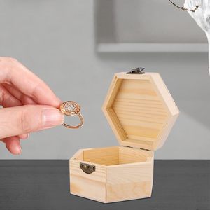 Caja de Joyería Hexagonal de Madera, Color Madera Natural, Caja de Almacenamiento de Escritorio, Caja de Regalo - Product Image 1