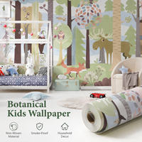 Papier peint pour enfants non tissé à motif botanique, motif d'animaux de la forêt, revêtement mural pour chambre d'enfant, salle de jeux, décoration de la maison