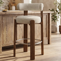 Tabouret de bar haut en bois massif au design moderne et épuré, avec repose-pieds, sans accoudoirs, assise en cuir véritable, pour bar à domicile et cuisine