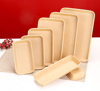 Barquette à sushi jetable en papier kraft avec couvercle, sans PFAS, pour saumon et pâtisseries, emballage rectangulaire, vente en gros, OEM, en vrac