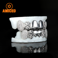Hip Hop 925 Sterling Silver Grillz pour Hommes Femmes Personnalisé VVS Moissanite Diamant Dents Grillz 6 Top 6 Bottom