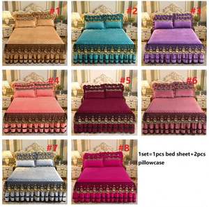 Housse de lit en mélange de coton K1230, drap-housse élégant en dentelle, couvre-lit en coton pour mariage et nouvel an - Product Image 2