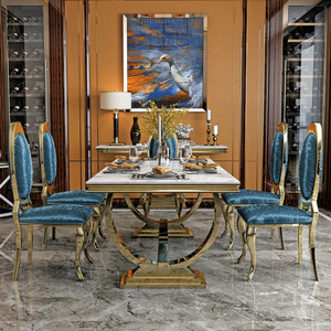Luxury Stylish <strong>Gold</strong> Dining <strong>Table</strong> Sets with Stainless Steel Dining <strong>Table</strong> and Chair for Dining Room Furniture - Product Image 4
