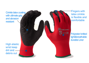 Factory 13 Gauge <strong>Red</strong> Polyester Cotton Crinkle Latex Palm Coated Waterproof Safety Work <strong>Gloves</strong> for Garden Construction - Product Image 4