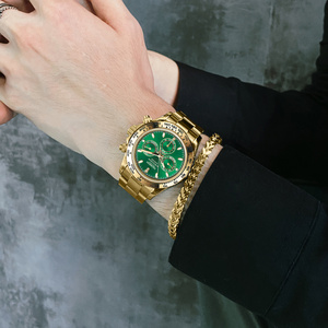 NANKIN Men's Automatic Mechanical <b>Watch</b> Yellow Gold <b>Case</b> 40mm Green Dial Chronograph Sapphire Crystal Luxury Fashion - Product Image 4