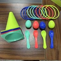 Ensemble de jeu de lancer d'anneaux 24 pièces, anneaux colorés, cônes en plastique, kit de course aux œufs et cuillères, multi-âges, certifié sûr pour l'extérieur