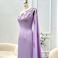 Arabe Une Épaule Lilas Dubaï Robes De Soirée Avec Cape Élégant Cheville Longueur Femmes De Mariage Invité Robes De Soirée Scz158
