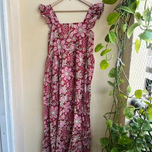 Vestido largo de algodón indio, vestido estampado a mano, vestido de verano con estampado Floral indio, vestido de verano de algodón sin mangas para mujer - Product Image 1