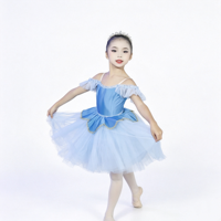 Robe de tutu de ballet classique bleue à épaules dénudées pour filles, avec garniture décorative, en tulle superposé, costume de scène professionnel pour enfants