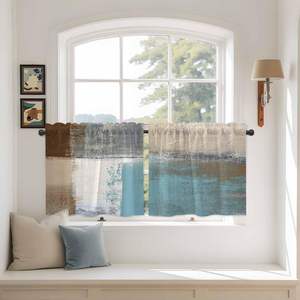 Rideaux de cuisine bleus modernes, 2 panneaux, rideaux de fenêtre rustiques à motifs de peinture à l'huile, draperies courtes pour salle de bain, café, personnalisables - Product Image 4