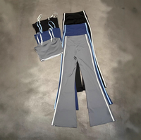 Ensemble athlétique 2 pièces pour femme : débardeur et pantalon évasé long, respirant, confortable, dos nu, motif lettres, pour gym et yoga